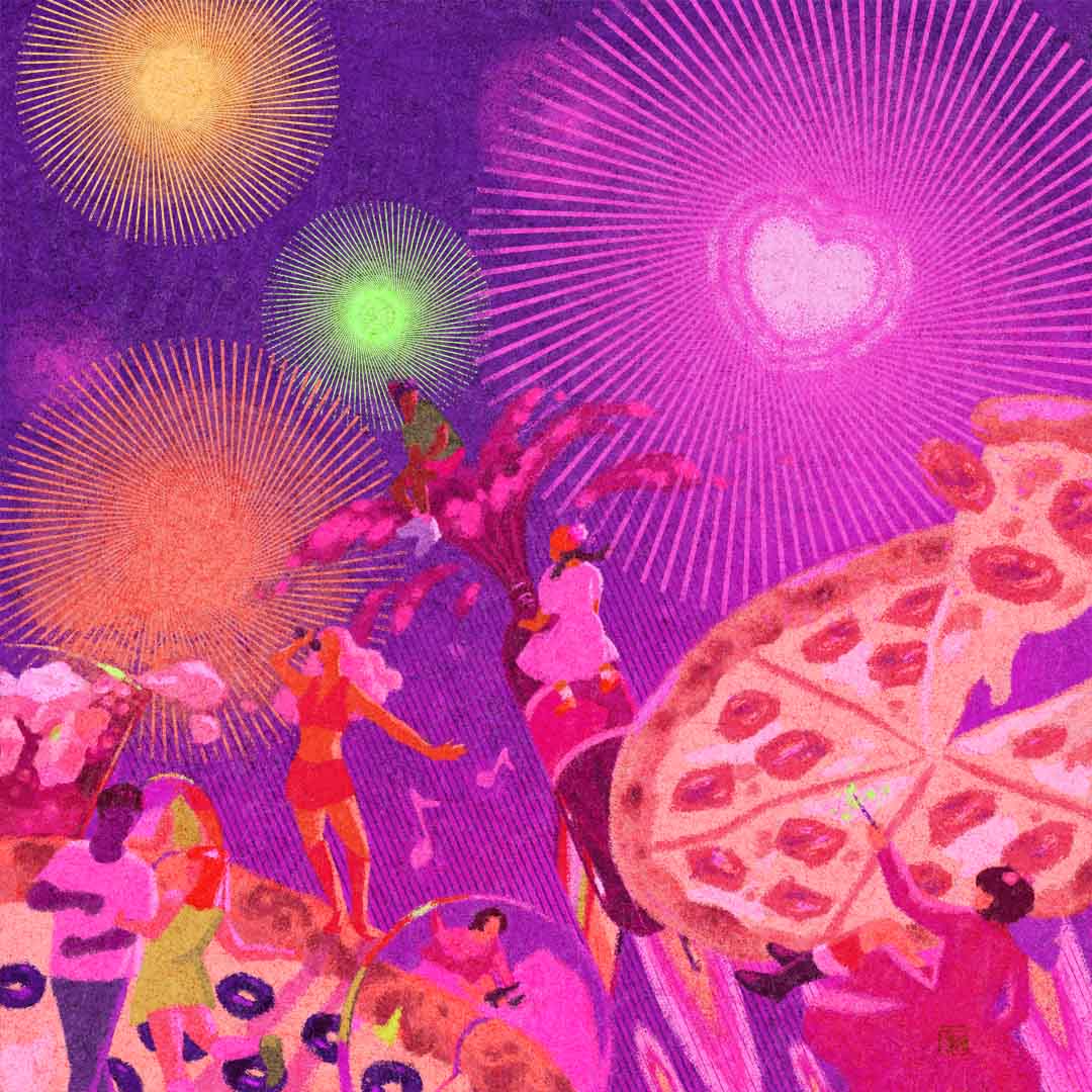 Happy New Year - Pizza and Firework